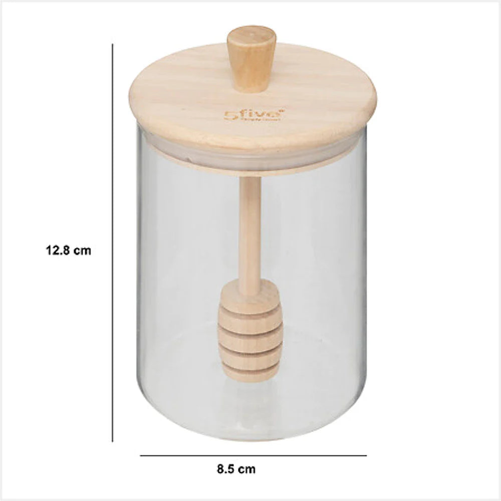 5Five Honingpot incl Lepel - Glas/Bamboe - 400ml