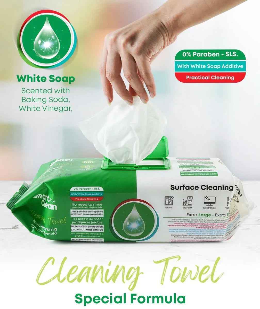 Cleanizi Schoonmaakdoekjes – 3 Pak x 100 Stuks - Extra Groot & Dik – Streeploos Schoon – Frisse Geur – 0% Parabenen – Met Witte Azijn – Multifunctioneel - TEKZEN