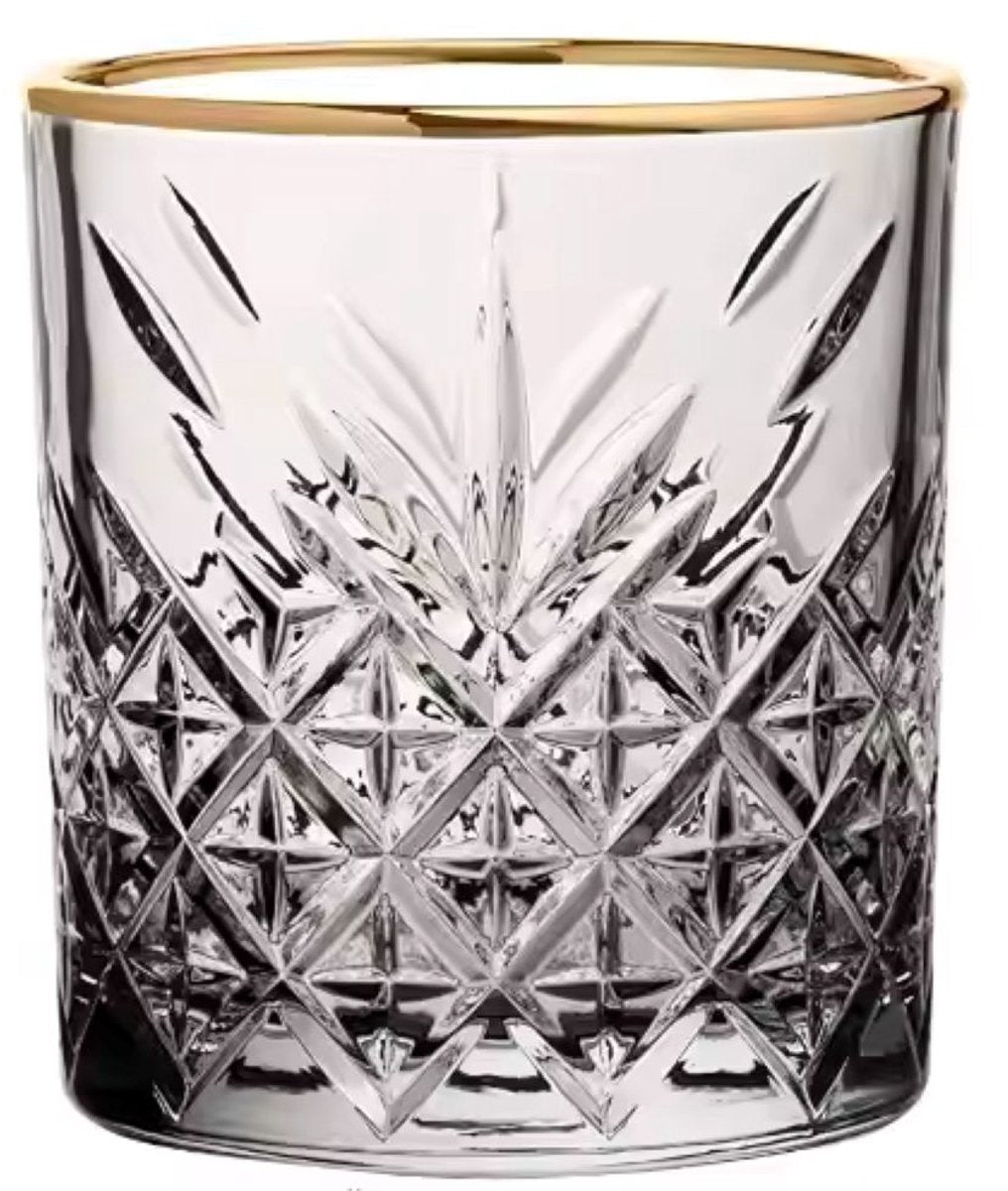 Glozini Waterglas - Whiskey Glazen met Gouden Rand - Set van 6 (240ml)