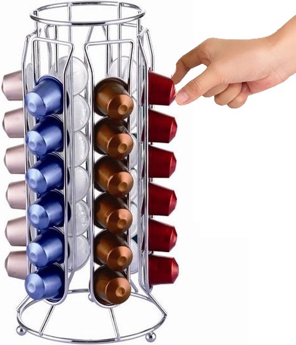 Cheffinger - Nespresso Capsulehouder - 36 Cups - Cuphouder - Koffiecups Houder - Zilver