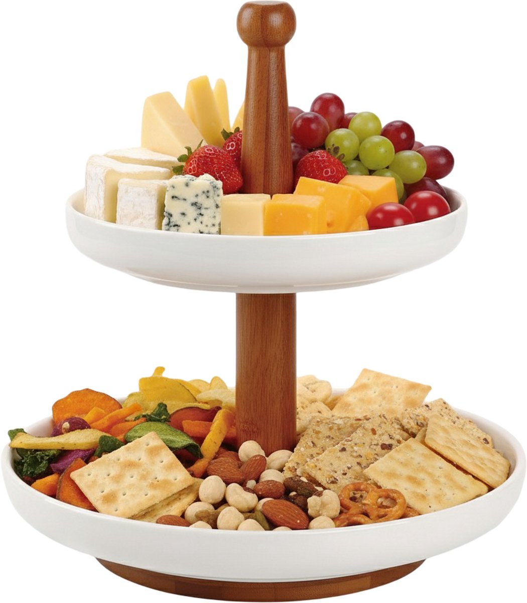 Cheffinger Etagère - 2-laags - Bamboe/Keramiek - Fruitschaal - Fruitmand