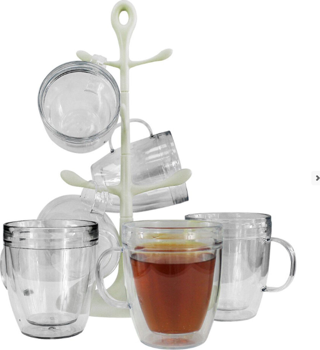 Bodum Bistro - Mokkenhouder met 6x Dubbelwandige Kunststof Glazen Mokken