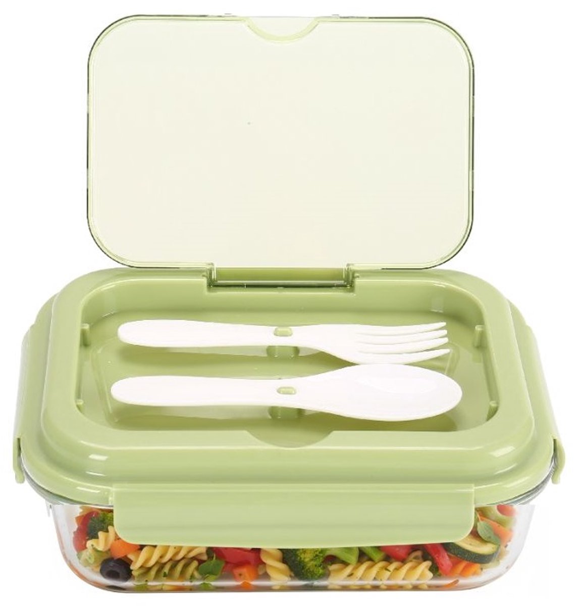 Boîte à lunch Cheffinger avec couverts - Verre - Verte - Boîte Bento - Multifonctionnelle pour le travail et l'école - Contenant pour la préparation des repas