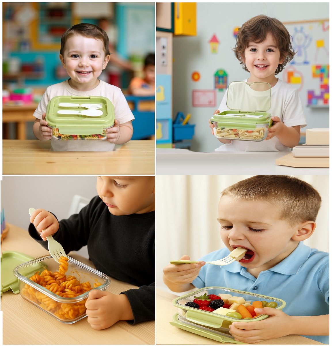Boîte à lunch Cheffinger avec couverts - Verre - Verte - Boîte Bento - Multifonctionnelle pour le travail et l'école - Contenant pour la préparation des repas