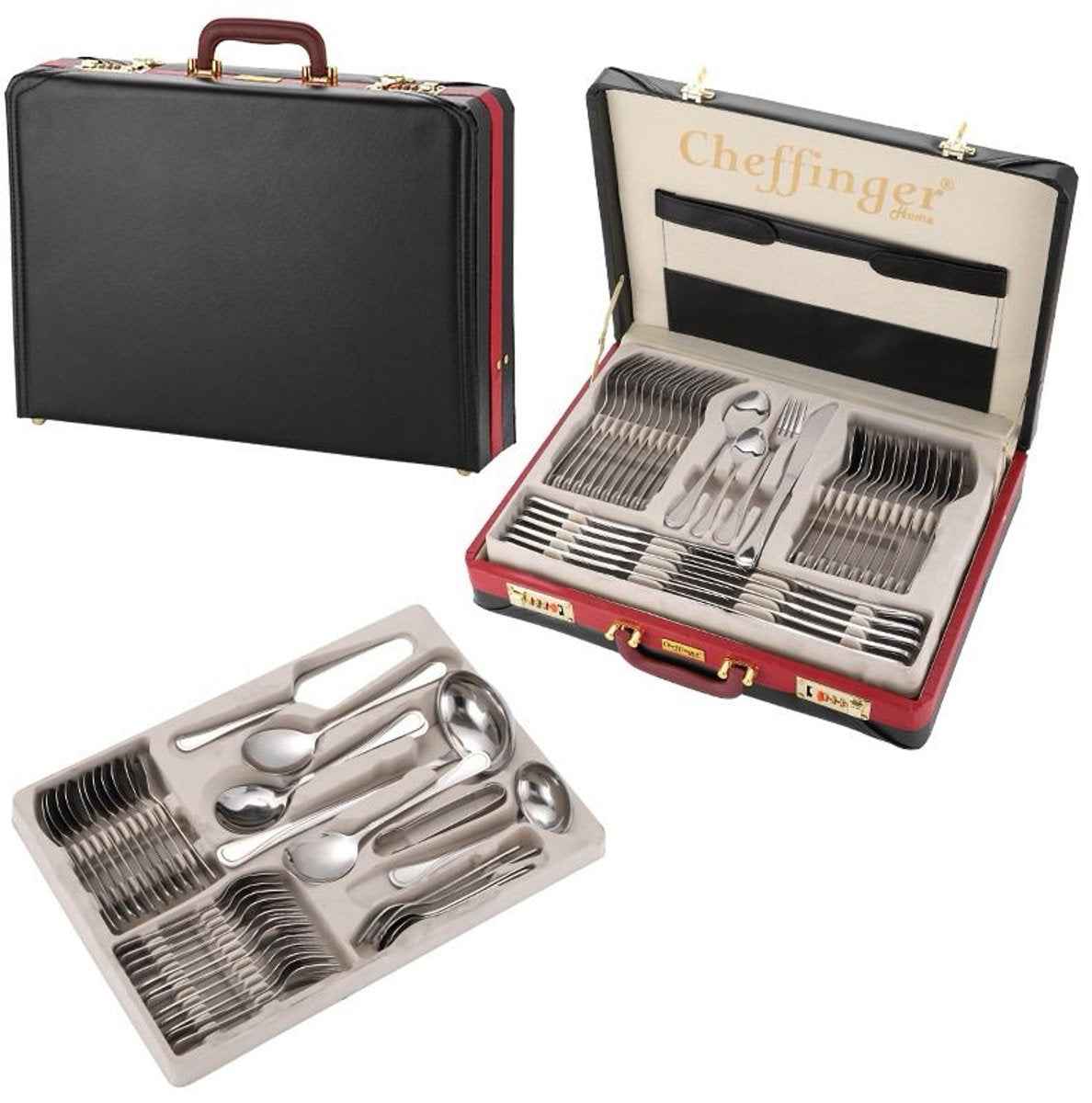 Cheffinger Bestekset incl. Koffer - 72-delig - Zilver - RVS