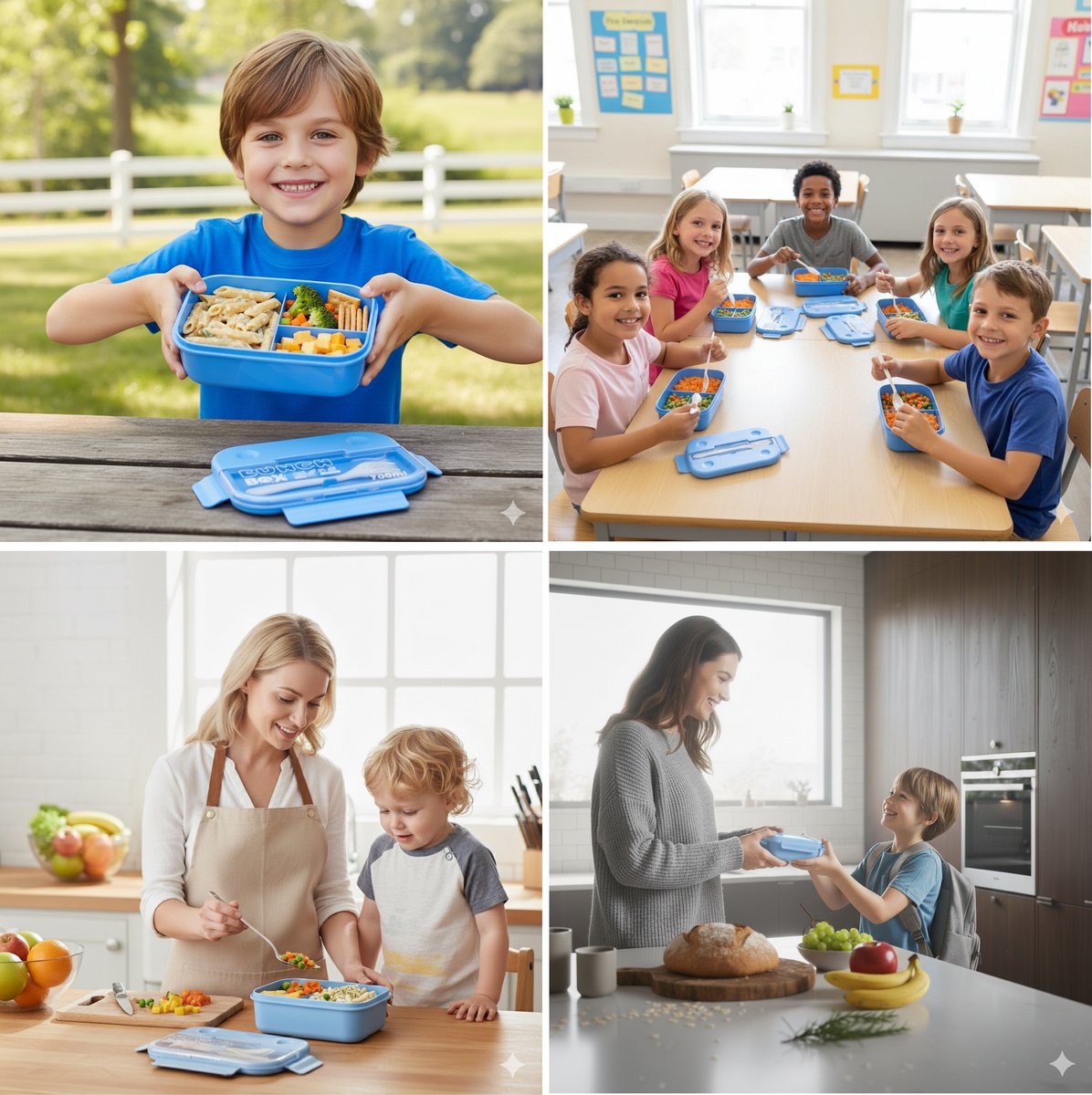 Cheffinger Lunchbox met Bestek - Blauw - Bentobox - Multifunctioneel Voor Werk en School - Meal Prep Bakje