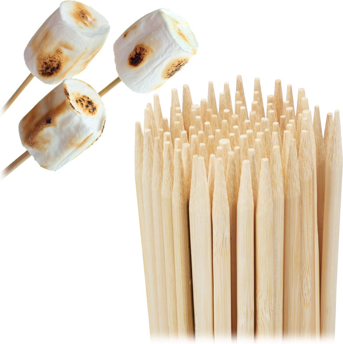Kadirelli Bamboe Barbecue Skewers 30cm - Set van 100 Stuks - Satéprikkers - Voor Grillen van Cocktails, Fruit, Burgers en Marshmallows