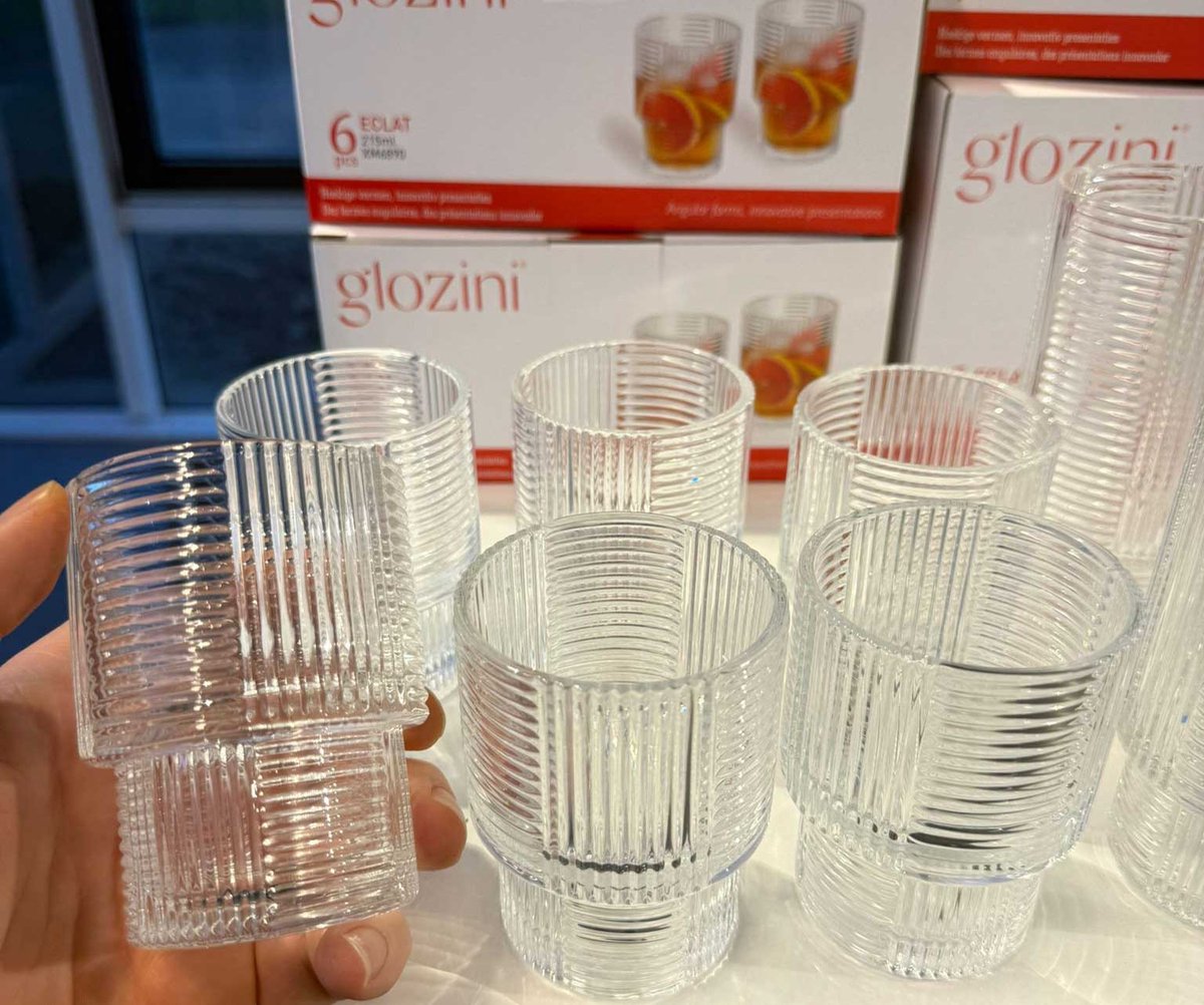 Glozini Eclat - Verres Long Drink Cannelés - 215ml - Empilables - Lot de 6 - Verres Matcha - Verres Latte - Verres à Cocktail