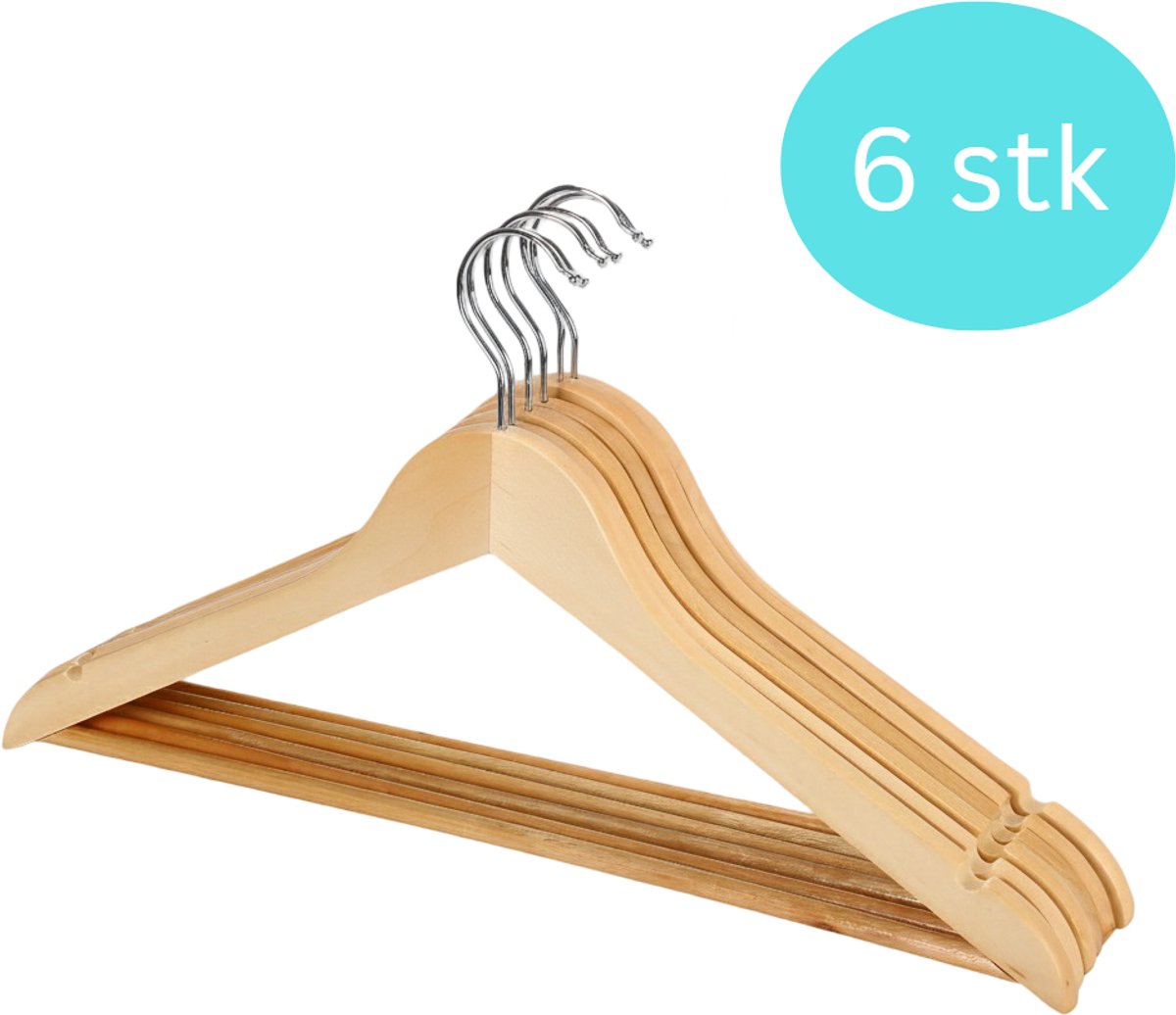 Cheffinger Kledinghanger - 6 Stuks - Hout - Kleerhanger