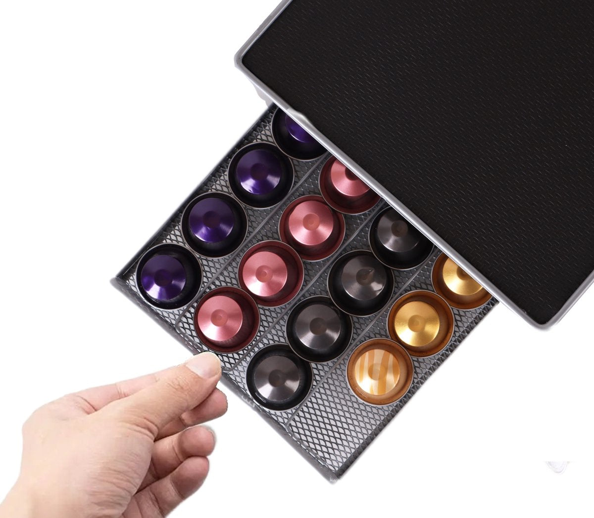 Cheffinger - Nespresso Capsulehouder met Lade - 40 Cups - Cuphouder - Espresso Koffie Pad en Cups Houder - Zwart
