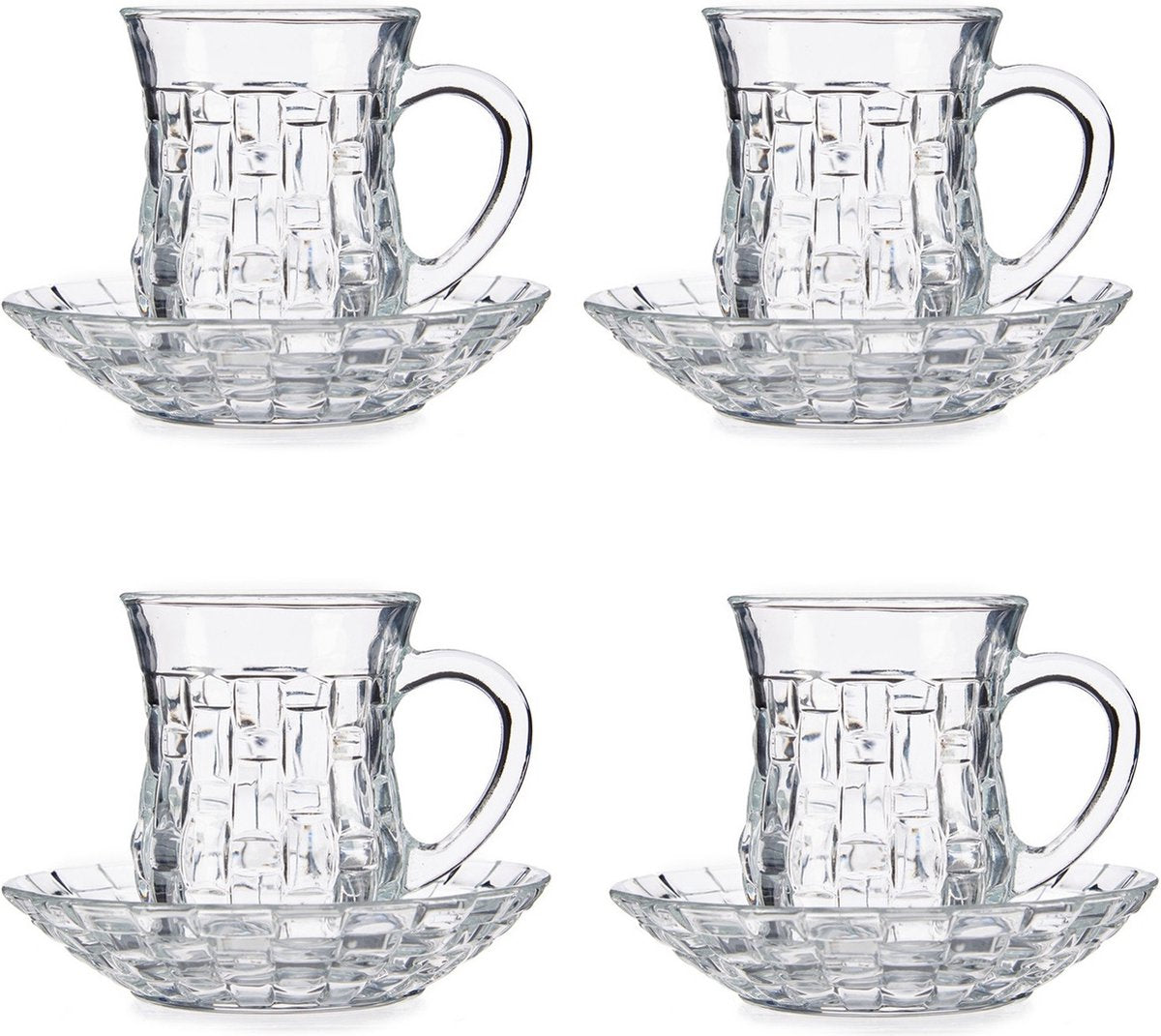 Vivalto Theeglas met Schotel en Oor - 125ml - Set van 4 - Turkse Theeglazen