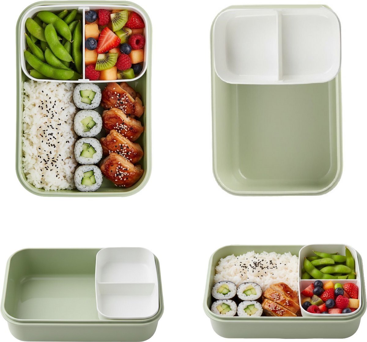 Cheffinger Lunchbox met Bestek - Camouflage Groen - Bentobox - Multifunctioneel Voor Werk en School - Meal Prep Bakje