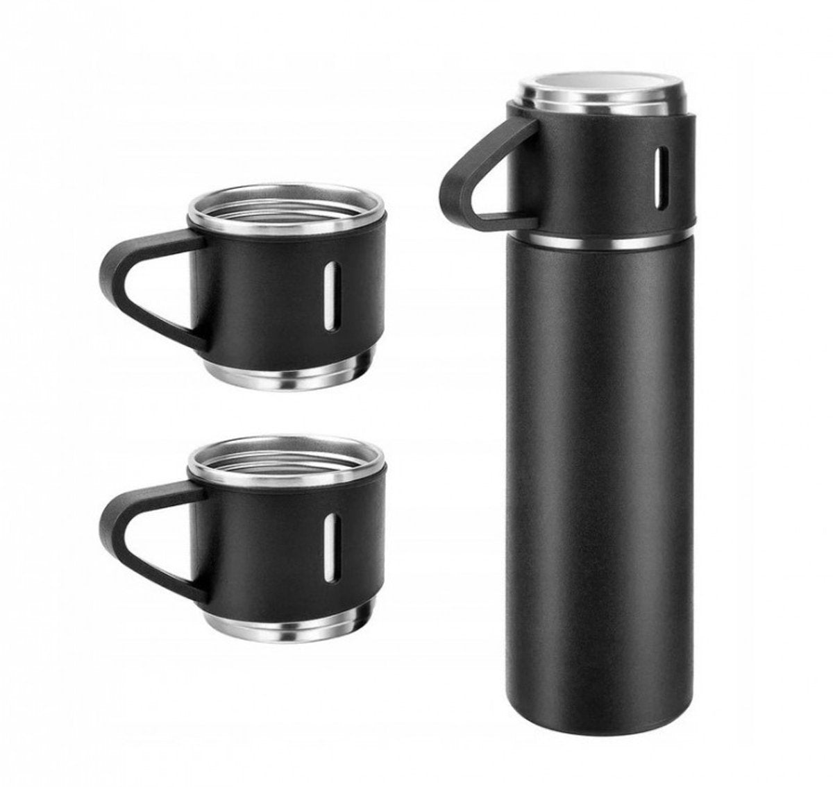 Hauskraft Thermosfles Set met 3 Bekers - 500ml - Zwart - Koffie-to-go Beker