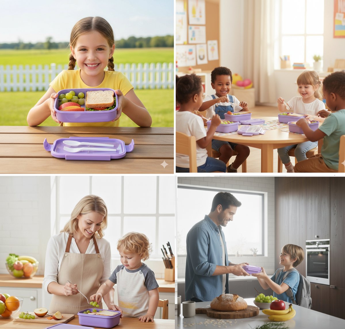 Cheffinger Lunchbox met Bestek - Paars - Bentobox - Multifunctioneel Voor Werk en School - Meal Prep - TEKZEN