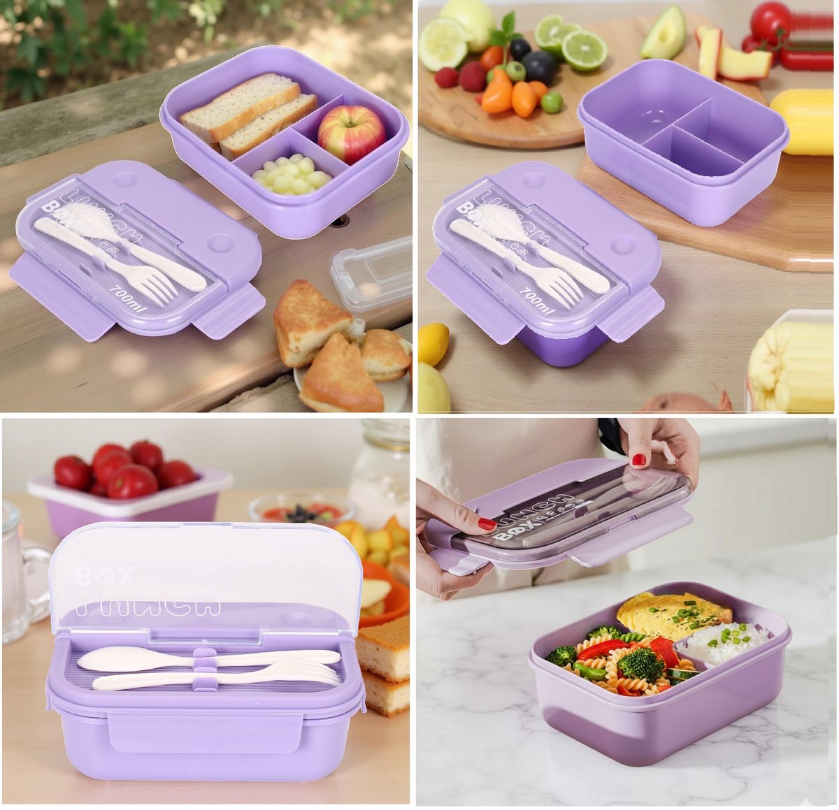 Cheffinger Lunchbox met Bestek - Paars - Bentobox - Multifunctioneel Voor Werk en School - Meal Prep - TEKZEN
