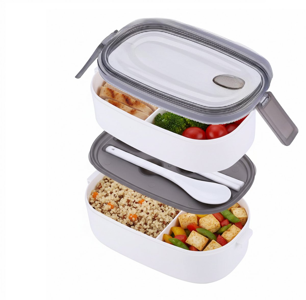 Boîte à lunch Cheffinger avec couverts - Blanche - Boîte bento - Multifonctionnelle pour le travail et l'école - Contenant pour la préparation des repas