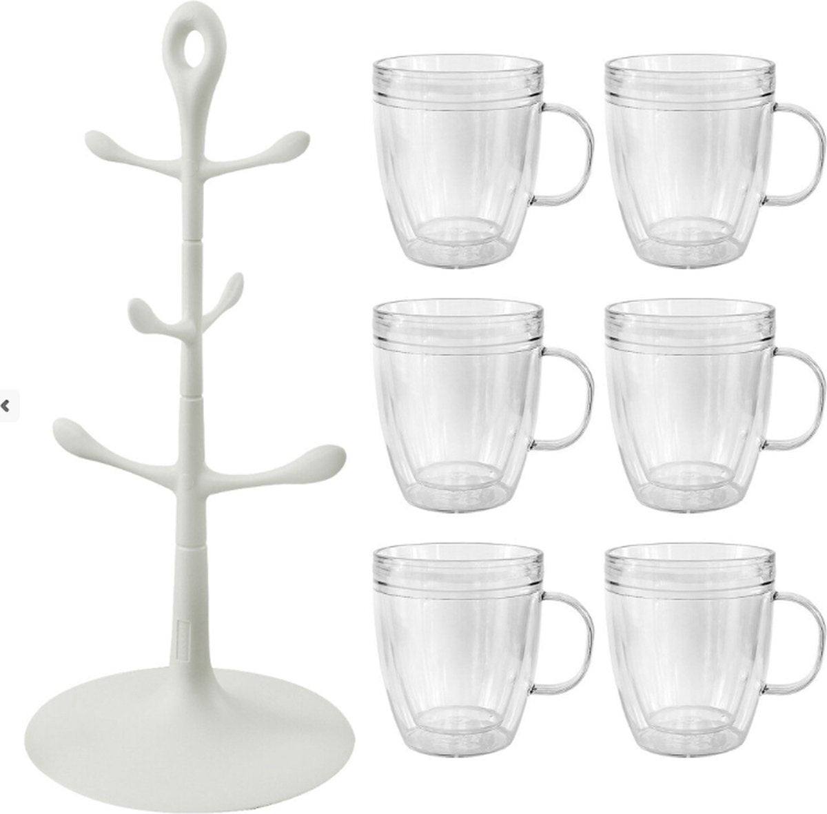 Bodum Bistro - Mokkenhouder met 6x Dubbelwandige Kunststof Glazen Mokken