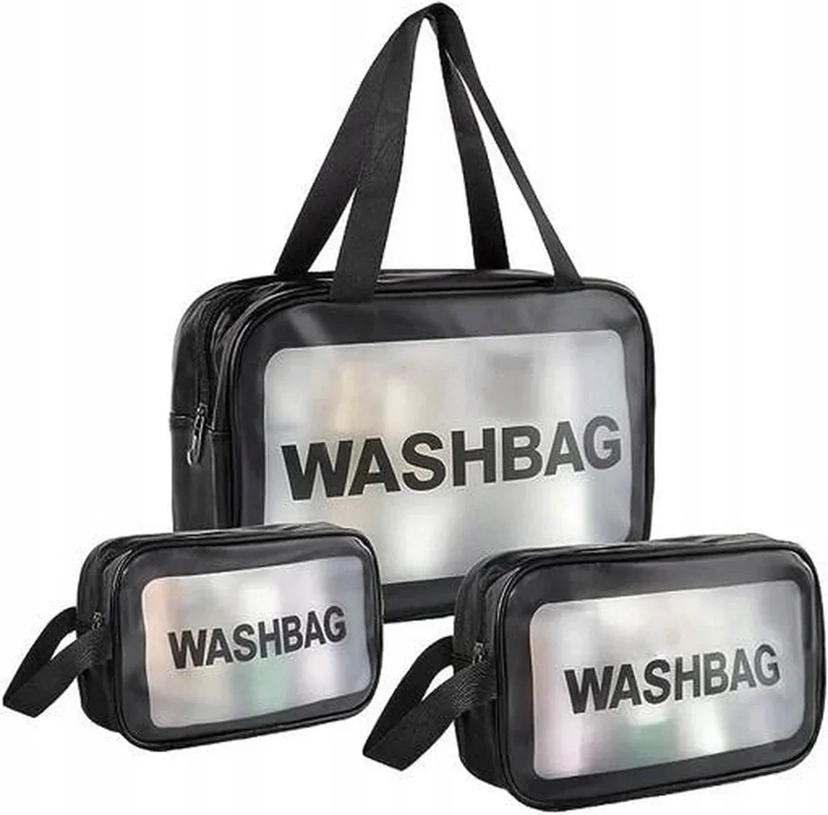 Haukraft Beauty Case Toilettas Reisset - 3-delige Waterdichte Transparante Toilettas - Zwart