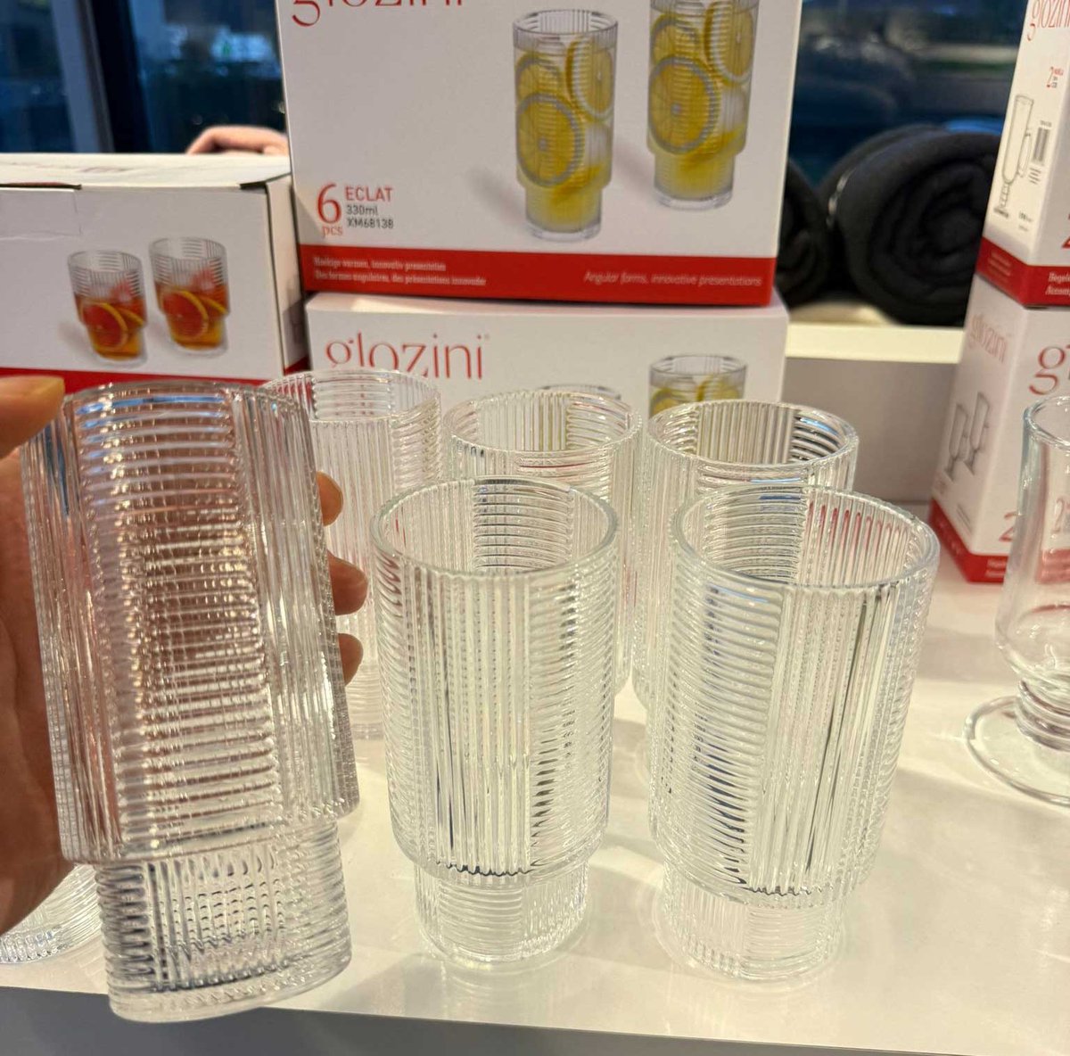 Glozini Eclat - Verres Long Drink Cannelés - 330ml - Empilables - Lot de 6 - Verres à Matcha - Verres à Latte - Verres à Cocktail