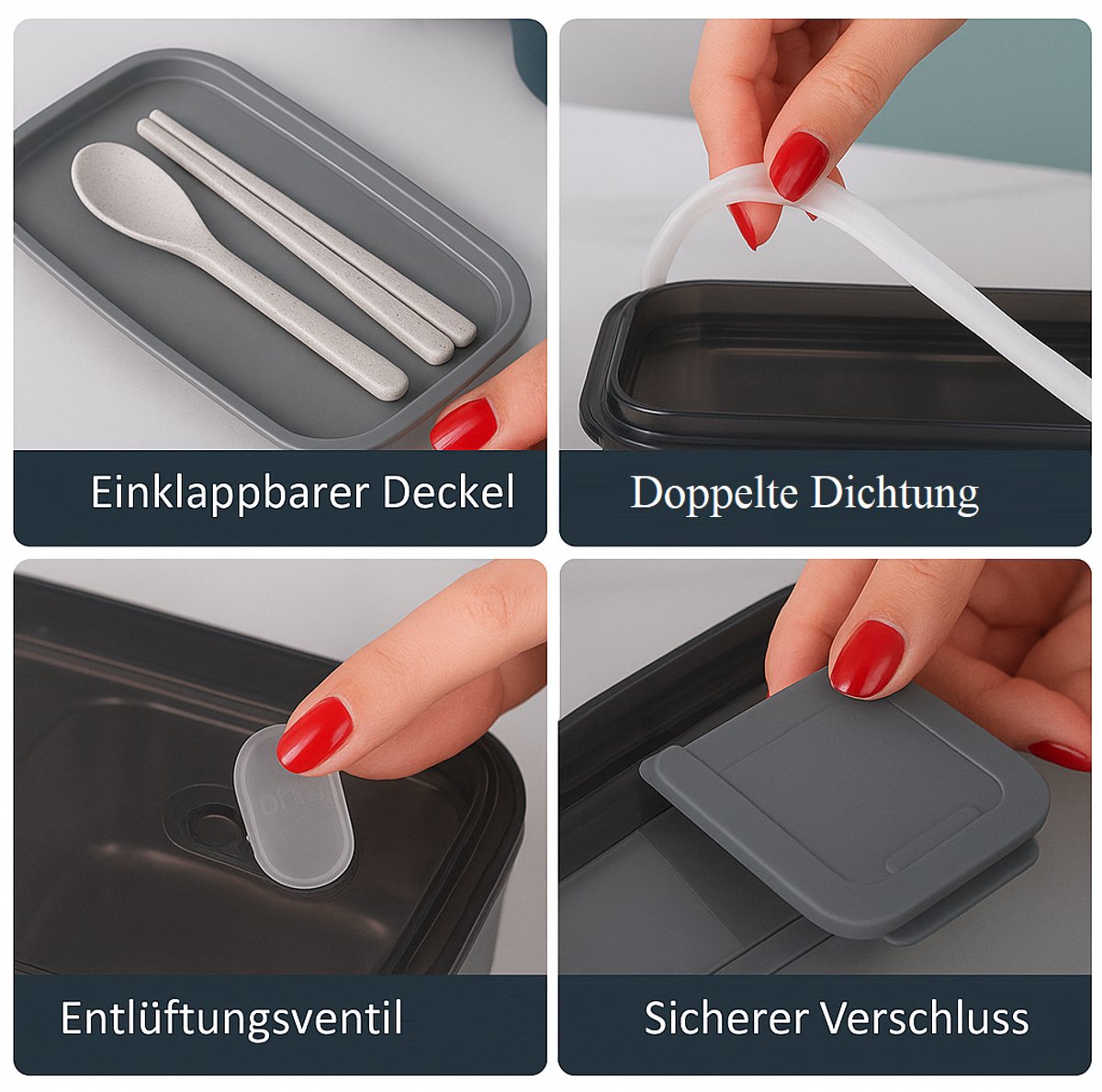 Boîte à lunch Cheffinger avec couverts - Blanche - Boîte bento - Multifonctionnelle pour le travail et l'école - Contenant pour la préparation des repas