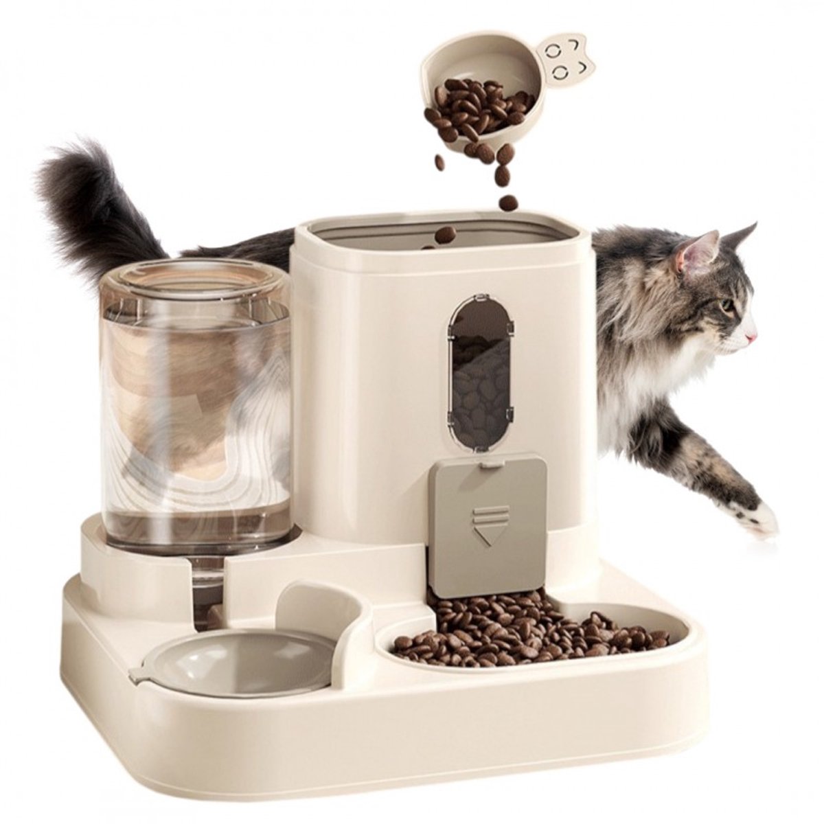 Hauskraft Automatische Voer- en Drinkbak 2-in-1 - Cremé - 25x23x20cm - Voor Hond & Kat