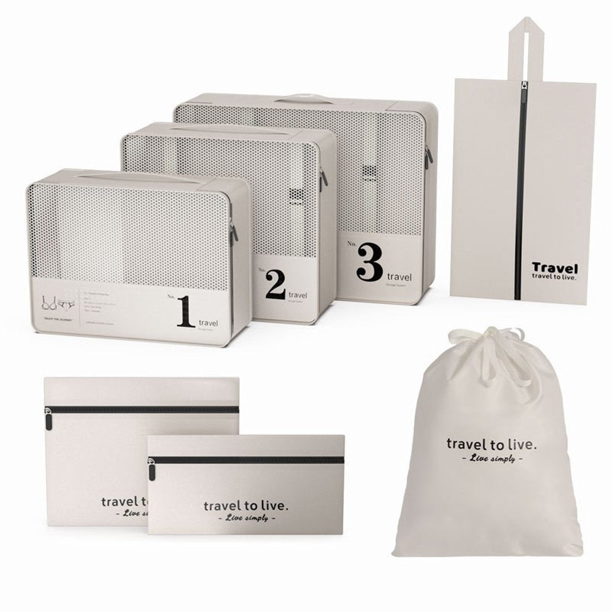 Hauskraft Packing Cube - 7-delig - Beige - Koffer Organizer Set - Backpack en Koffer - Travel Cubes