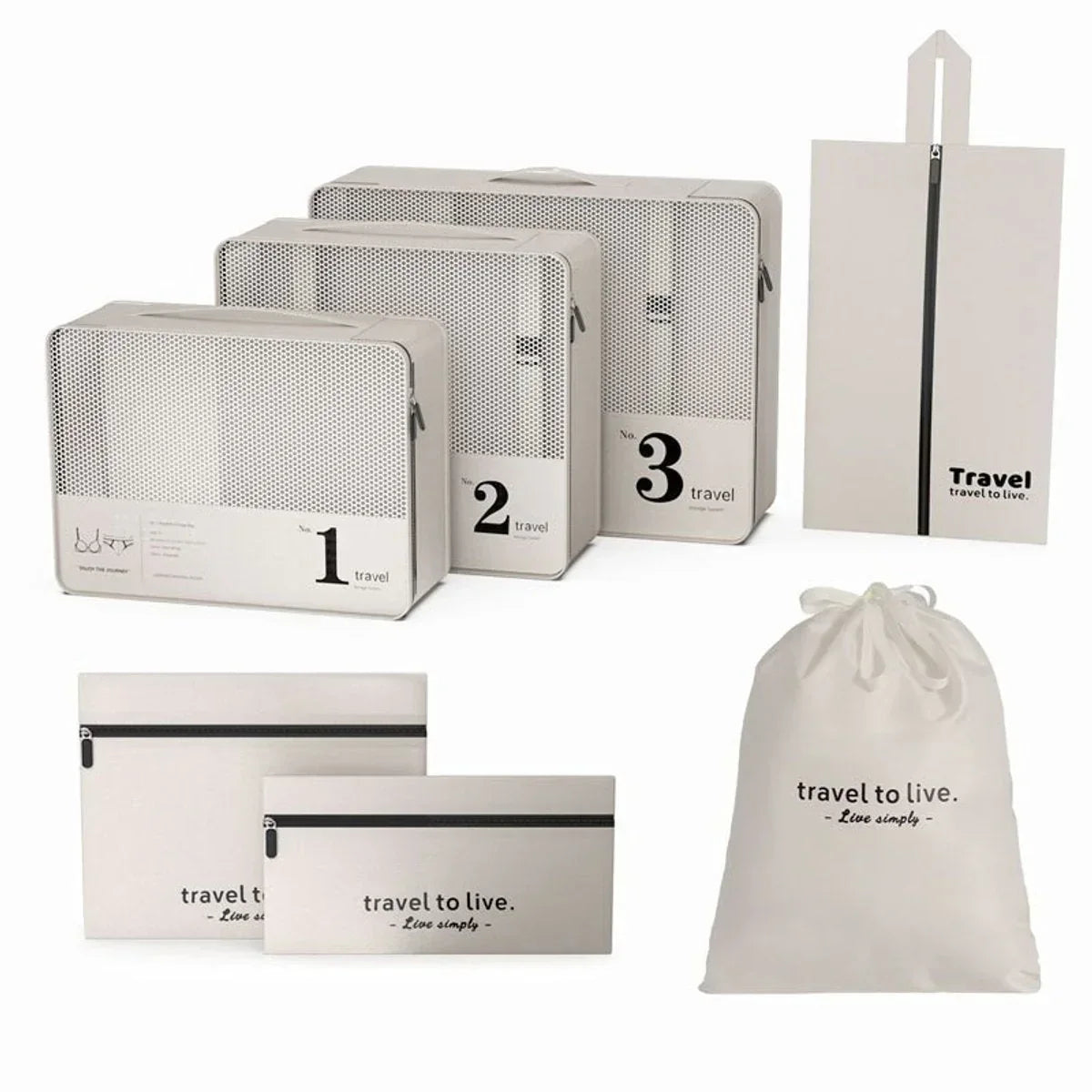 Hauskraft Packing Cube - 7-delig - Beige - Koffer Organizer Set - Backpack en Koffer - Travel Cubes