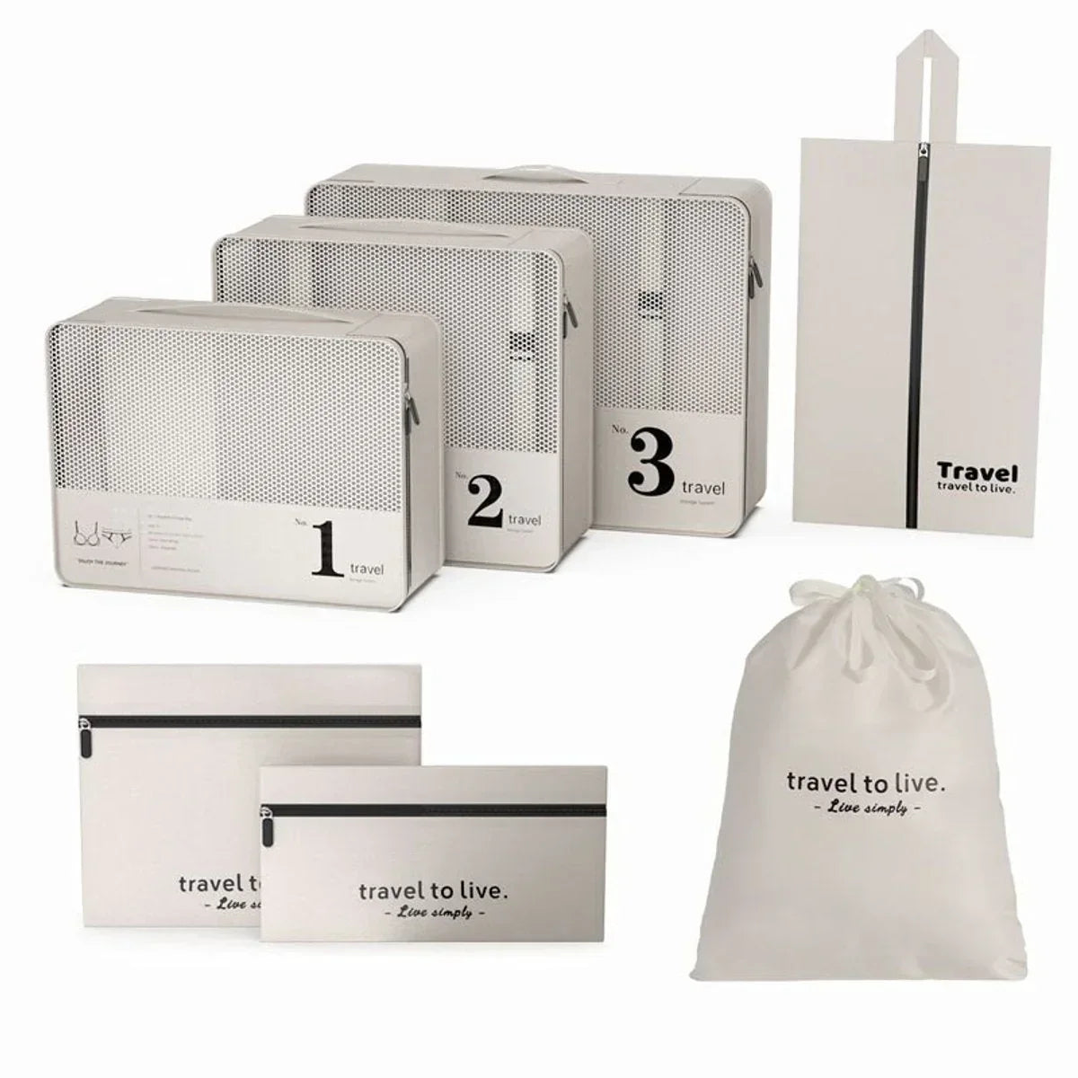 Hauskraft Packing Cube - 7-delig - Beige - Koffer Organizer Set - Backpack en Koffer - Travel Cubes