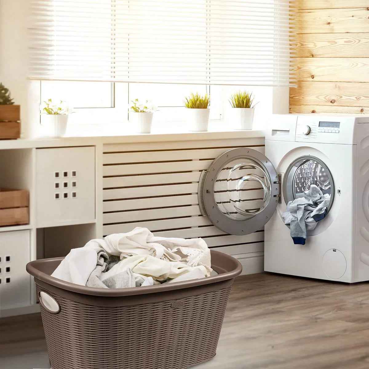 Stefanplast Elegance Wasmand - Taupe - Kunststof - 38x58x28cm - TEKZEN