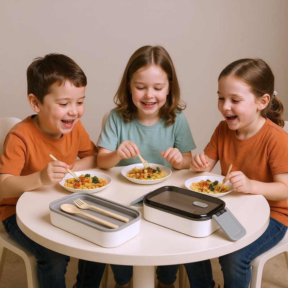 Boîte à lunch Cheffinger avec couverts - Blanche - Boîte bento - Multifonctionnelle pour le travail et l'école - Contenant pour la préparation des repas