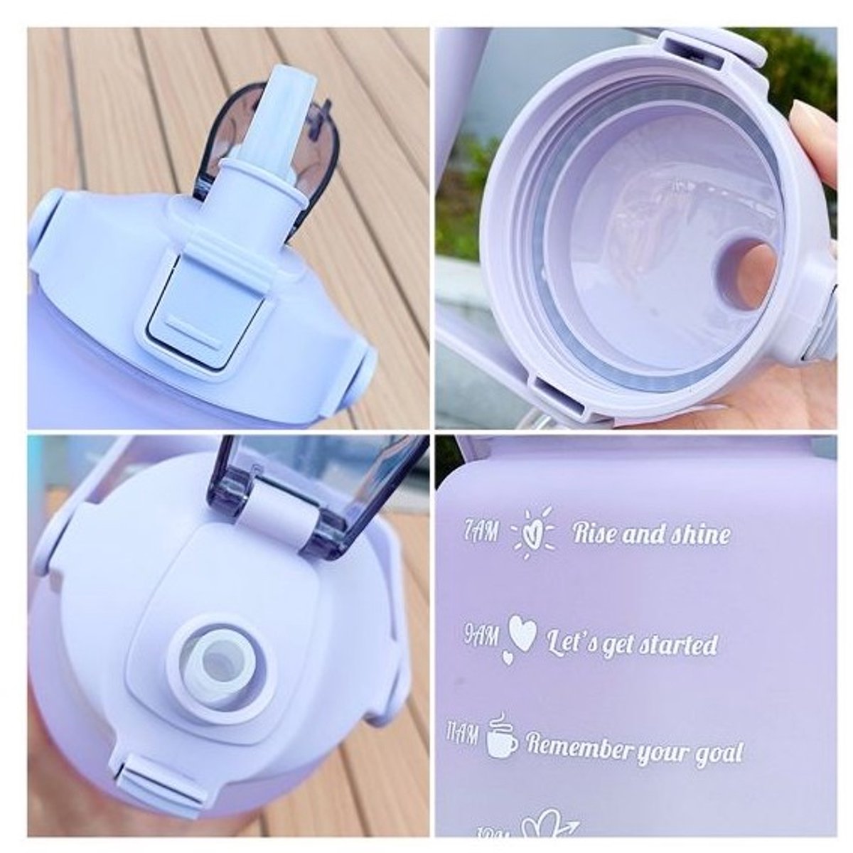 Hauskraft Motivatie Waterfles - 3-delige Set - Paars/Turquoise - Drinkfles - Waterfles met Rietje - Waterfles met Tijdmarkering - 2L, 900ml, 500ml