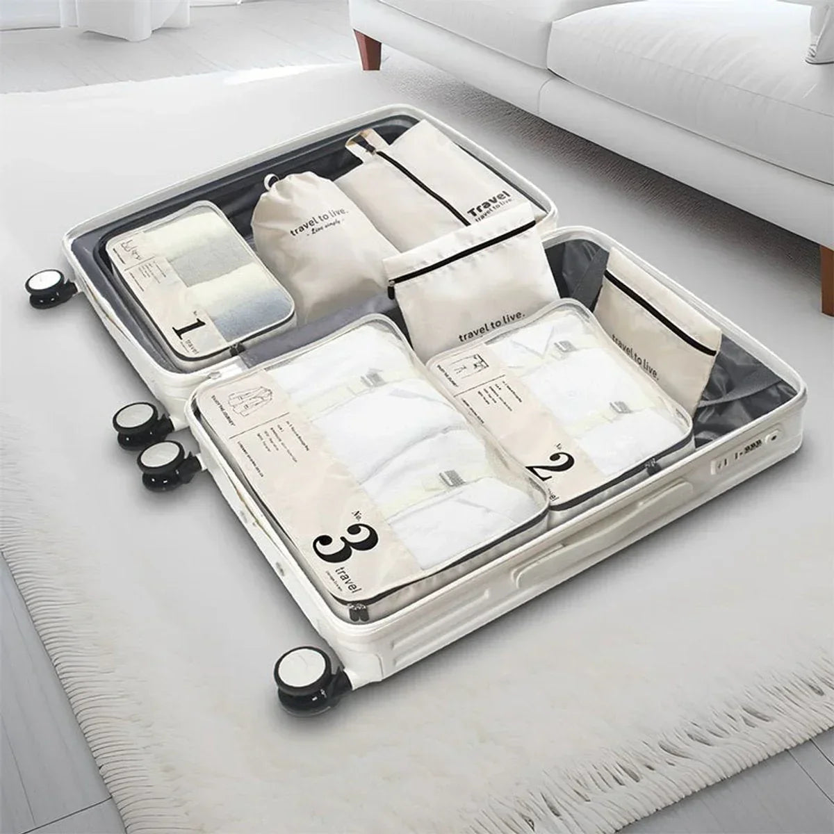 Hauskraft Packing Cube - 7-delig - Beige - Koffer Organizer Set - Backpack en Koffer - Travel Cubes