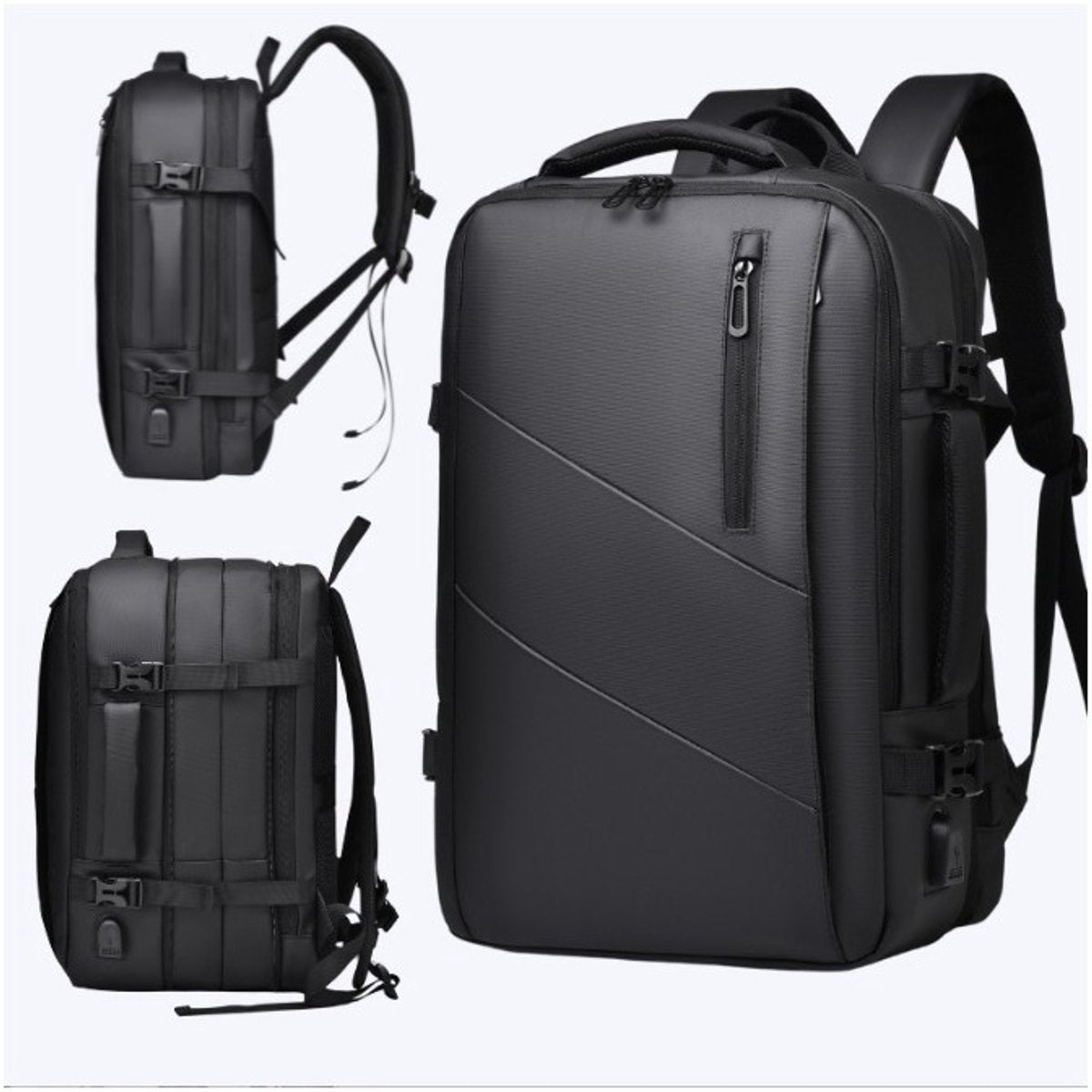 Hauskraft Rugzak met USB-Poort - Zwart - Rugzak voor Reizen - Reistas Handbagage - Reis Backpack - Rugtas Heren en Dames