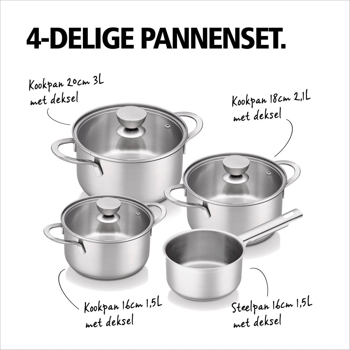 Brabantia Futura Pannenset - 7-delig - Zilver - RVS - Kookpan - Sauspan - Inductie