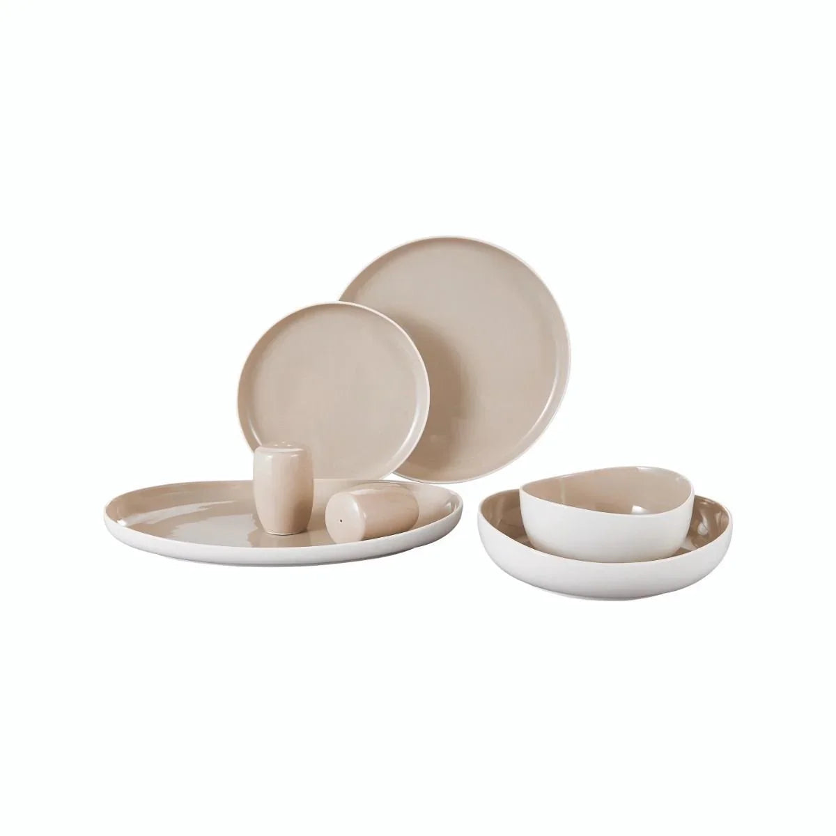 Bricard Colmar - Porseleinen Serviesset Set - Dinner Set 27-delig - 6 Persoons - Wit/Taupe