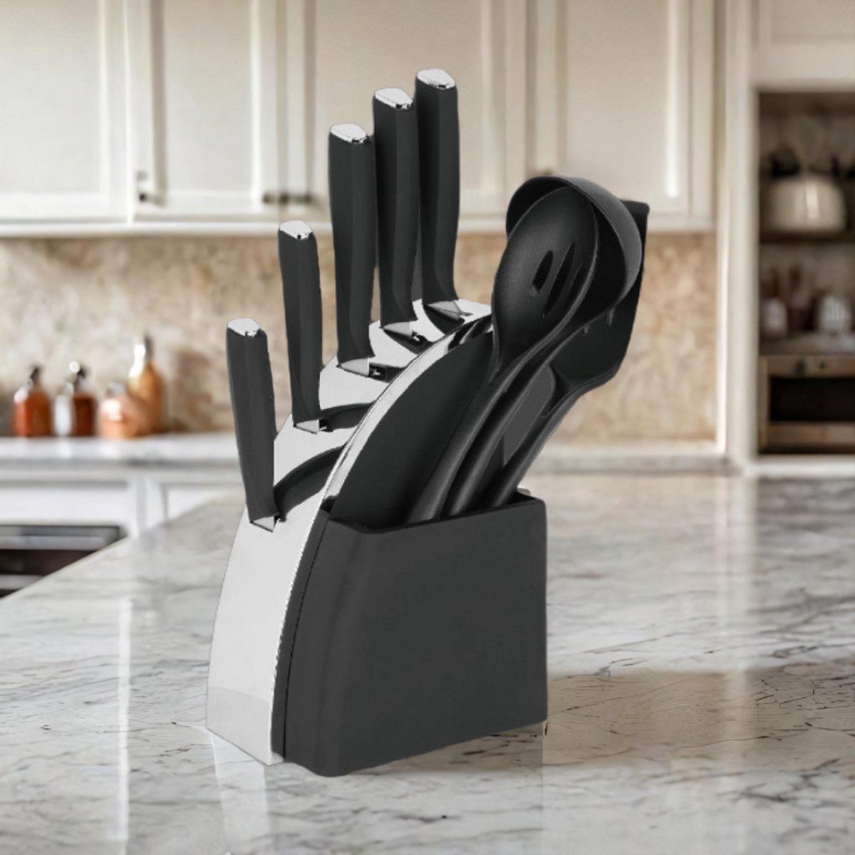 Ensemble de couteaux et d'ustensiles de cuisine Maître Traiteur - 9 pièces - Noir/Argent