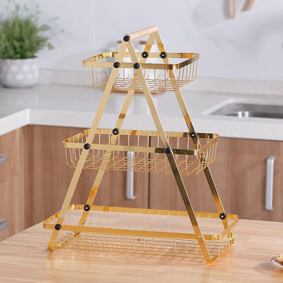 Cheffinger Etagère - 3 Laags - Goud - Fruitmand - Fruitmand Metaal - Etagère - Decoratie Schaal - Fruitschaal