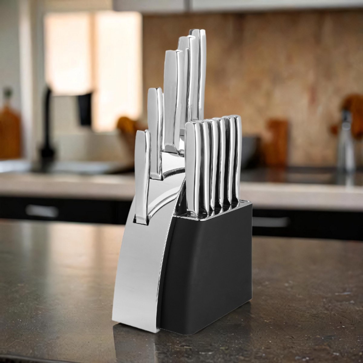 Coffret de couteaux Maître Traiteur avec bloc – 12 pièces – Acier inoxydable