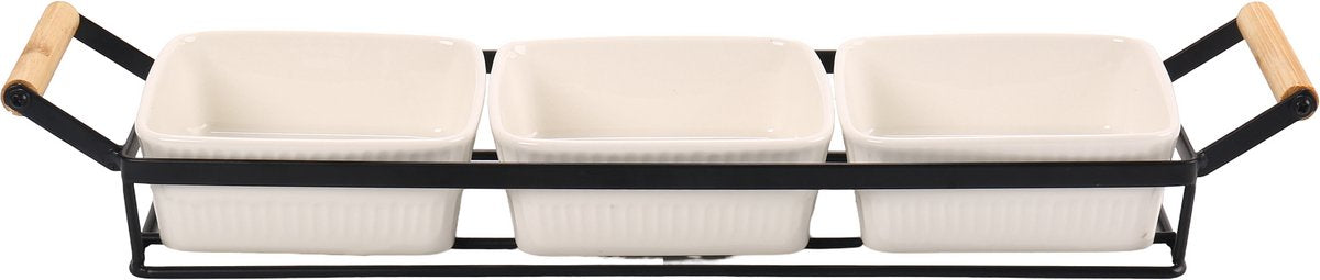 Cheffinger Snackschalen Set - 4-delig - Keramiek - Zwart/Wit