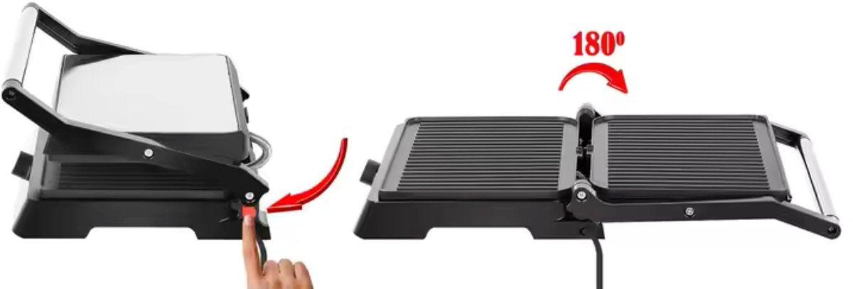 Teffo Contactgrill - Panini Grill - 30x24cm - Tosti apparaat - Grill apparaat - Verticaal opbergbaar - 2000W