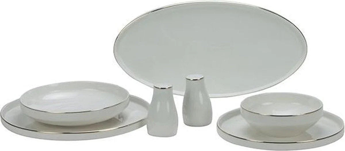 Bricard Lunel - Porseleinen Serviesset Set - Dinner Set - 27-delig - 6 Persoons - Wit/Goud