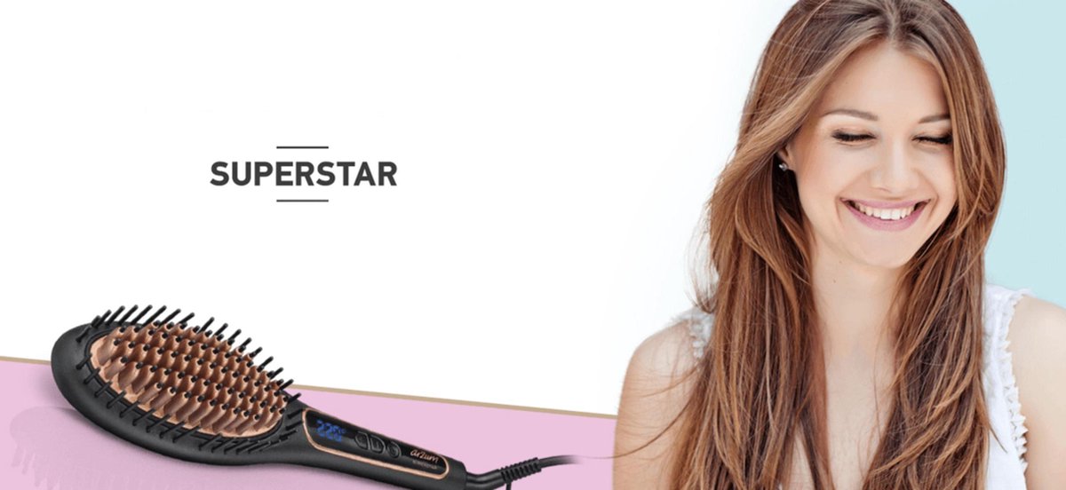 Arzum Superstar AR5036 - Stijlborstel - Zwart/Koper - Led Scherm - Keramische Coating - Toermalijn-Ionentechnologie - 140-220°C - 53W