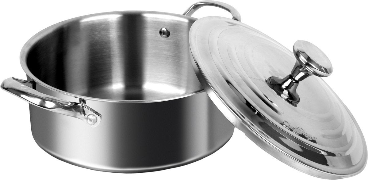 Ensemble de poêles basses Cheffinger - 24 cm et 28 cm - Acier inoxydable - Argent