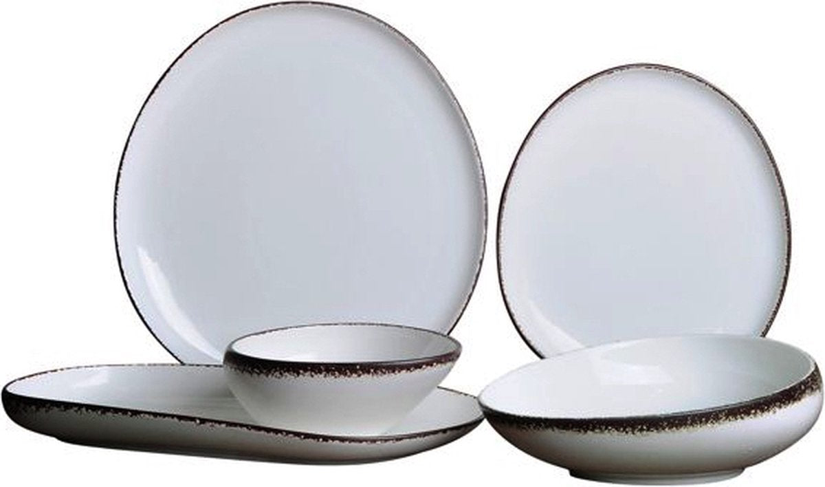 Bricard Royan - Porseleinen Serviesset Set - Dinner Set - 25-delig - 6-Persoons - Wit/Bruin
