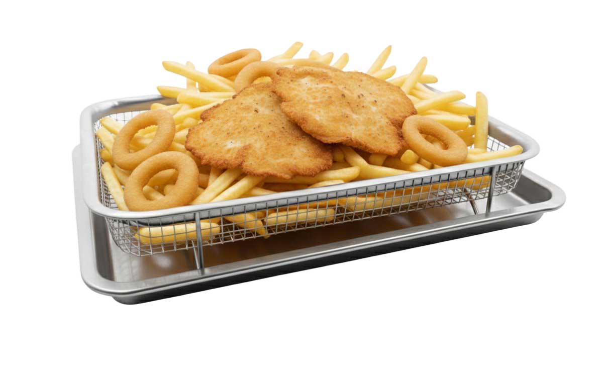 Cheffinger Frituurmand met Ovenplaat - 2-in-1 - RVS - Zilver - 32,5 x 24,5 x 8cm