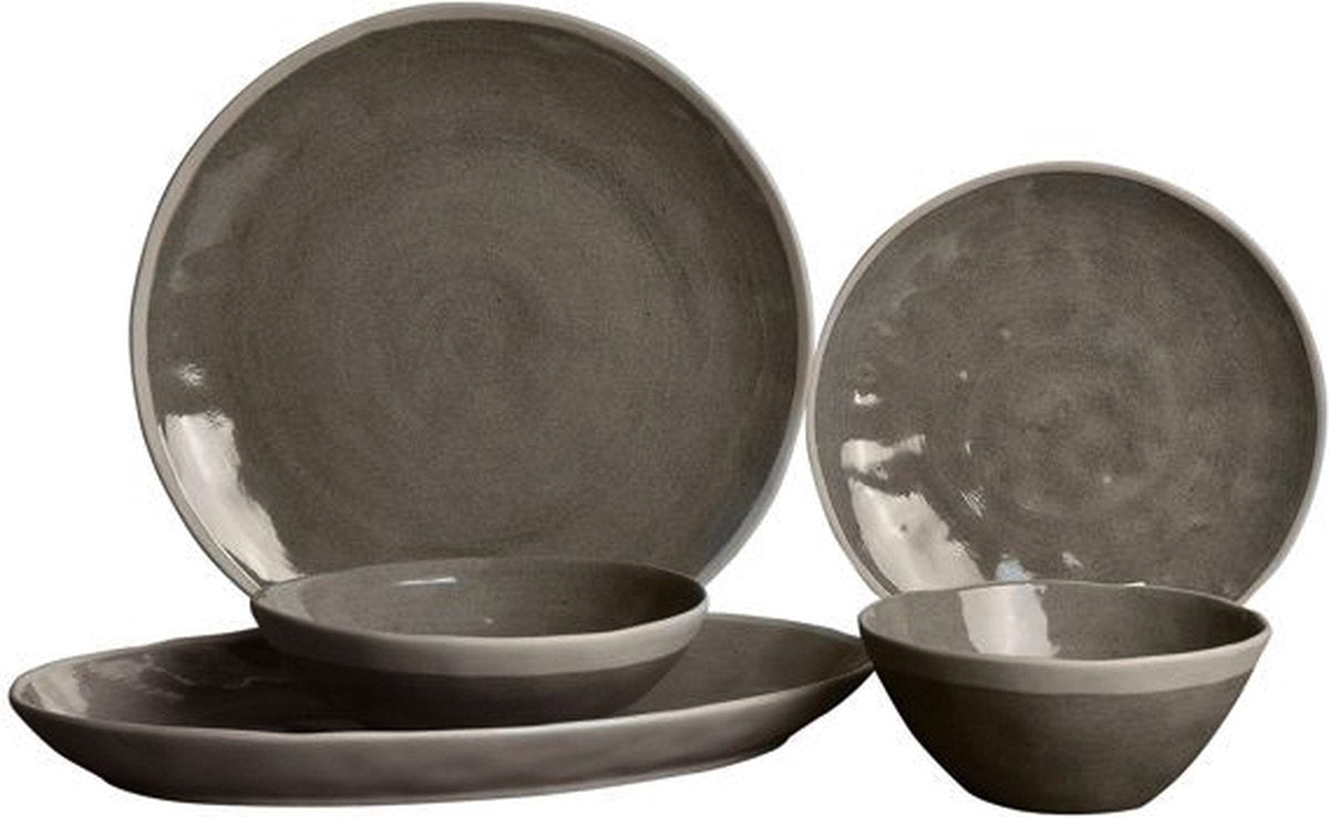 Bricard Albi - Porseleinen Serviesset Set - Dinner Set– 25-delig – 6 Persoons – Donkergrijs
