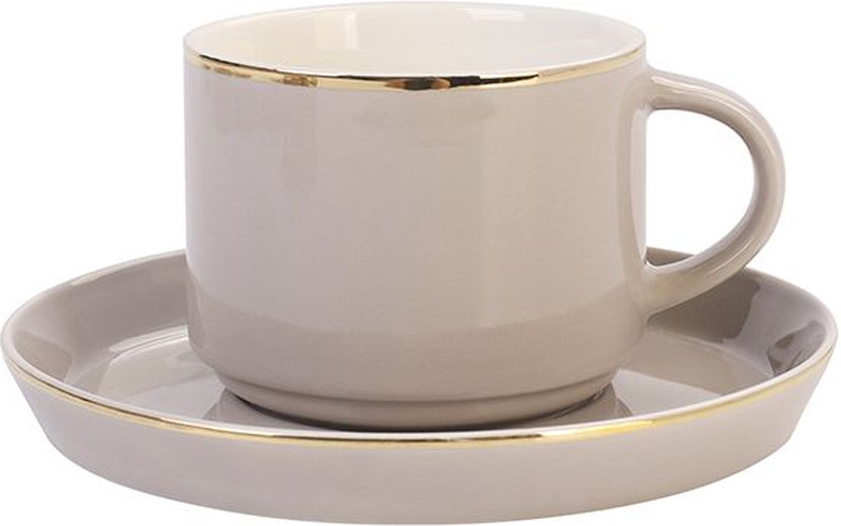 Bricard Lunel Koffieset - 12-delig - Taupe/Goud - 225ml - Porselein - Koffiekopjes