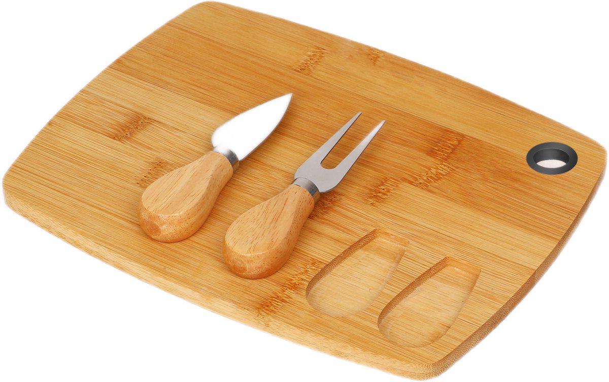 Cheffinger Kaasplank met 2 Kaasmessen - Bamboe - Kaasplankje - Serveerplank
