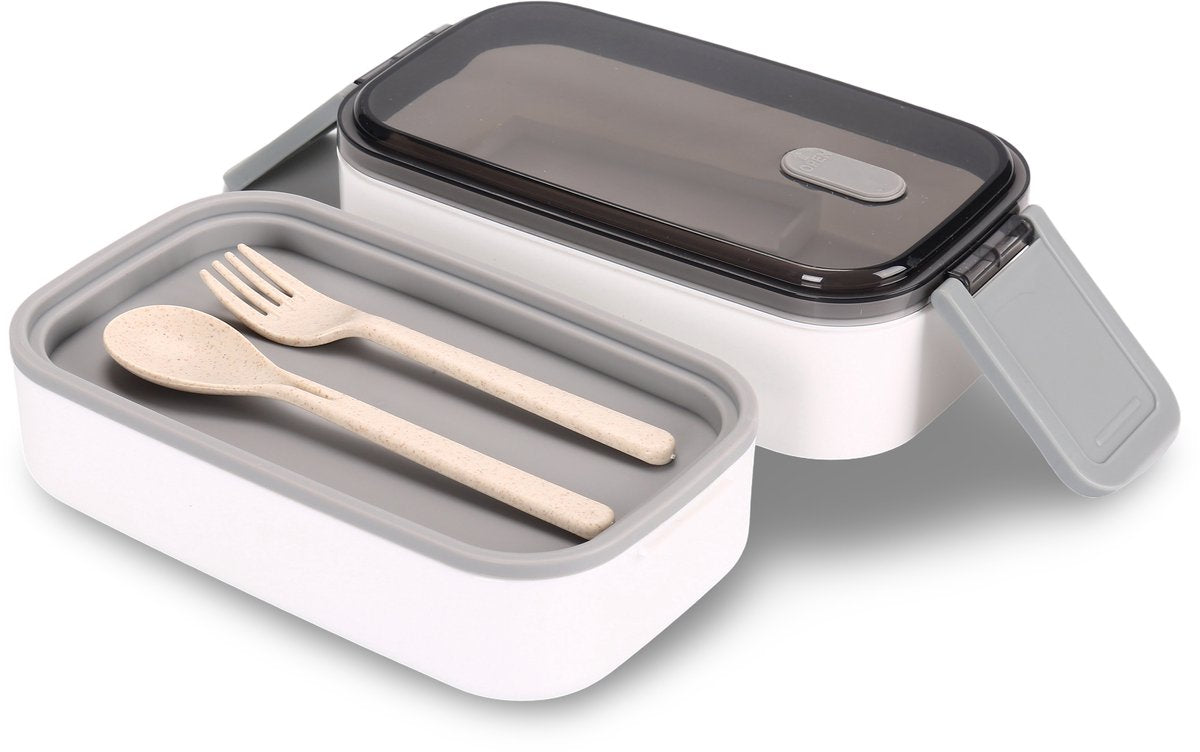 Cheffinger Lunchbox met Bestek - Wit - Bentobox - Multifunctioneel Voor Werk en School - Meal Prep Bakje