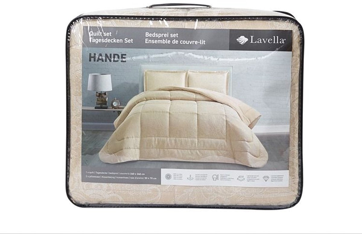Lavella Hande Bedsprei Set 3-delig - Beige - 260x240cm